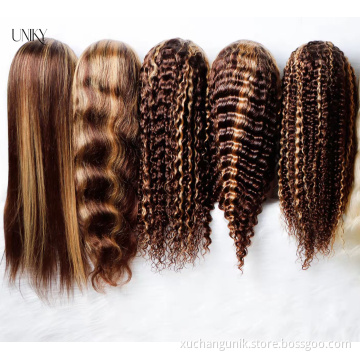 High Quality Hair Wigs Long Straight P4/30 Human Hair Front Wigs Highlight Honey Brown Color Straight Human Hair Lace Front Wig